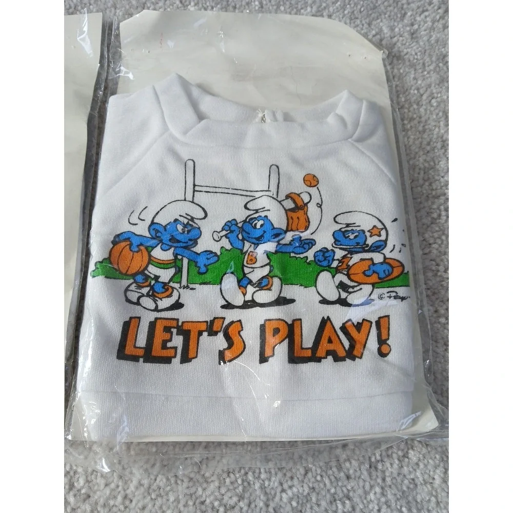 Set Of 2 New Vintage Smurf T-Shirt Super Smurf & Lets Play Fits 14